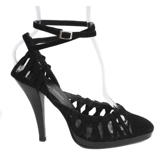 STEPHANE KELIAN Black Suede Strappy Ankle Strap Heels - Picture 1 of 6